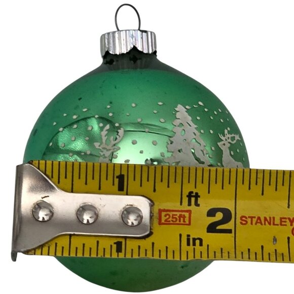 2 VTG Shiny Brite Deer Christmas Tree Ornament Stencil Green Blue Glass Snow MCM - Picture 12 of 14